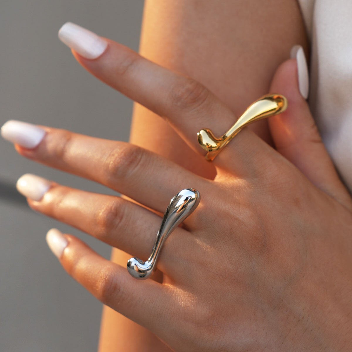 1 Piece Simple Irregular Shape Stainless Steel Waterproof Gold Color Statement Rings