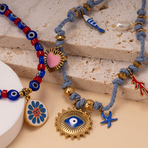1 Piece Elegant Devil's Eye Natural Stones Gold Color Women's Beaded Necklaces h5 Picture3