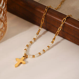 1 Paar Simple Series Daily Cross Edelstahl Wasserdichte Damen-Anhänger-Halsketten h5 Bild6
