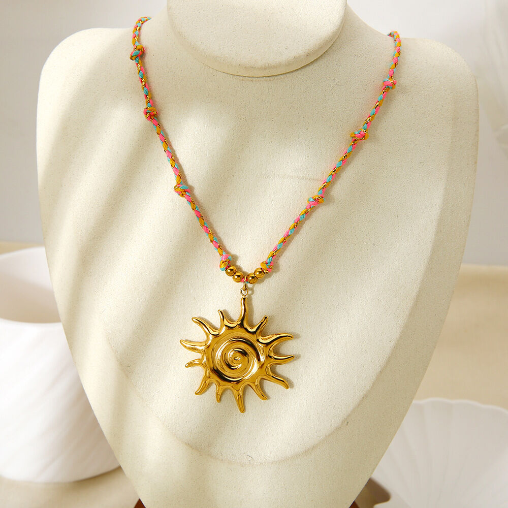 1 Pair Classic Series Retro Sun/Moon Stainless Steel Waterproof Women's  Pendant Necklaces 2