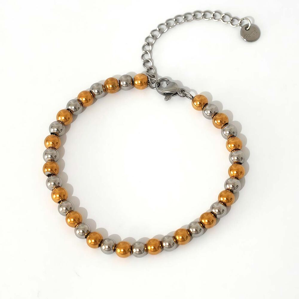 1 Piece Casual Mixed Gold Color And Silver Colors Stainless Steel Waterproof Beaded Bracelets