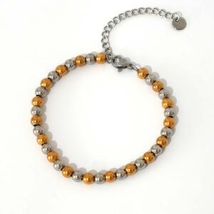 1 Piece Casual Mixed Gold Color And Silver Colors Stainless Steel Waterproof Beaded Bracelets h5