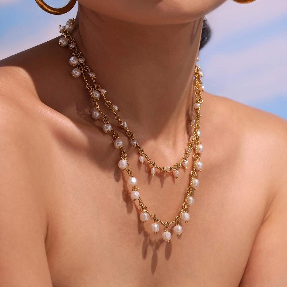 1-teiliges Set klassischer Perlenketten aus Edelstahl, wasserfest, goldfarben, für Damen h5Bild5