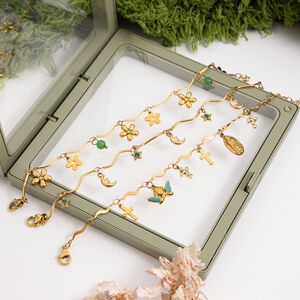 1 Piece Exquisite Flower Stainless Steel Waterproof Gold Color Women's Charm Bracelets h5 Picture8