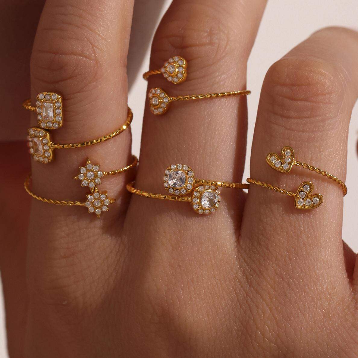 1 Piece Luxurious Heart Stainless Steel Waterproof Gold Color Women's Gemstone Rings Picture8