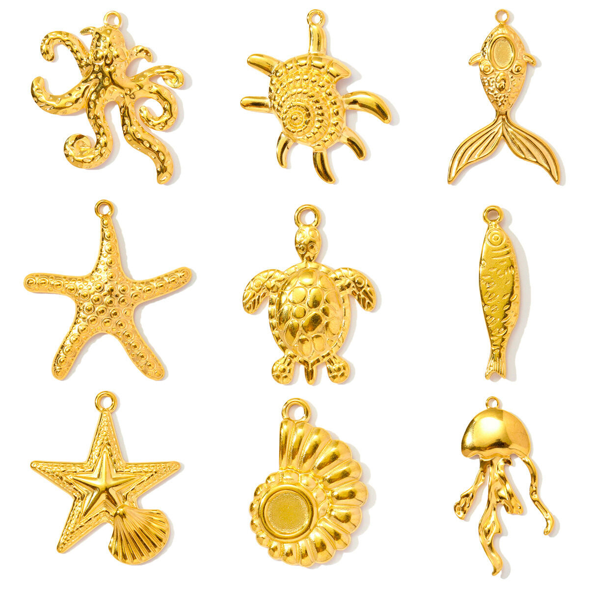 1 pezzo semplice serie fai da te conchiglia in acciaio inossidabile impermeabile color oro ciondoli da donna h5 Immagine4