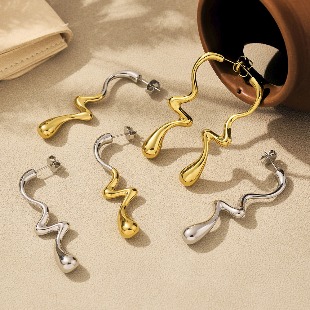 1 Pair Daily Irregular Shape Stainless Steel Waterproof Gold Color Women's Drop Earrings Picture5