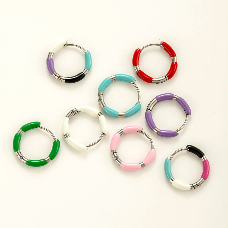 1 Piece Colorful Circle Stainless Steel Waterproof Women's Hoop Earrings