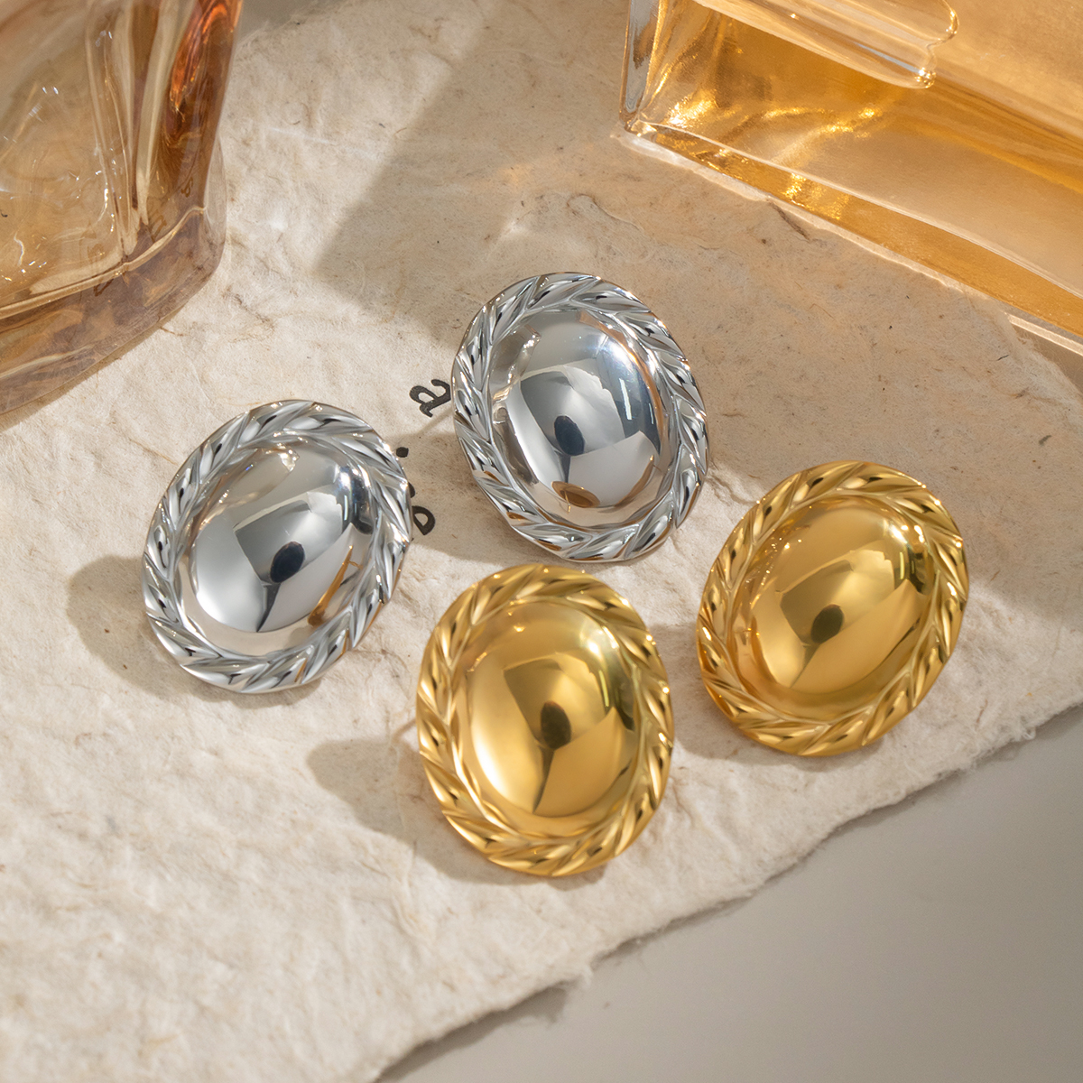 1 Pair Simple  Daily Circle Stainless Steel Waterproof Gold Color  Women's Stud Earrings 2