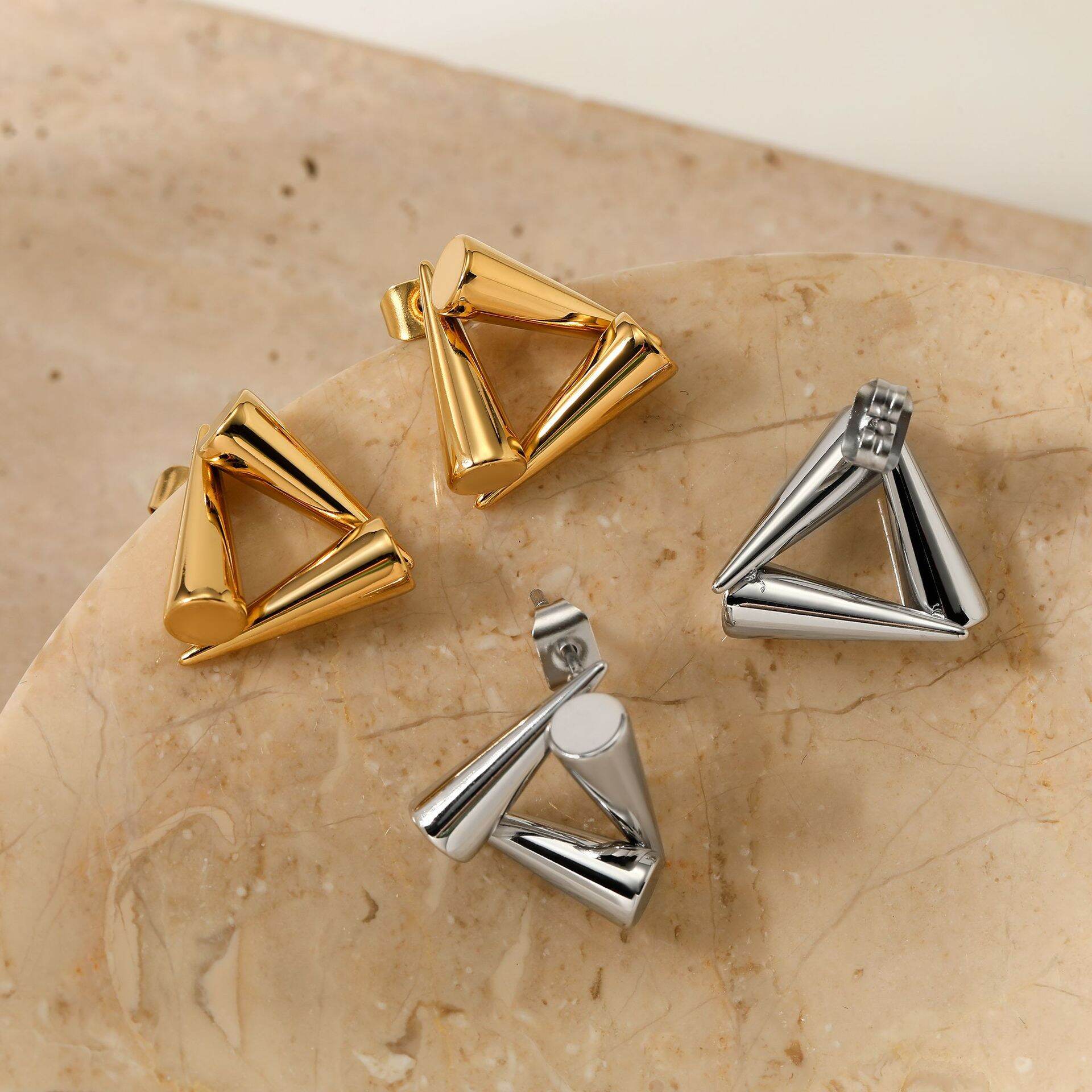 Simple Triangle Shape Stainless Steel Waterproof Women's Stud Earrings h5 Picture2
