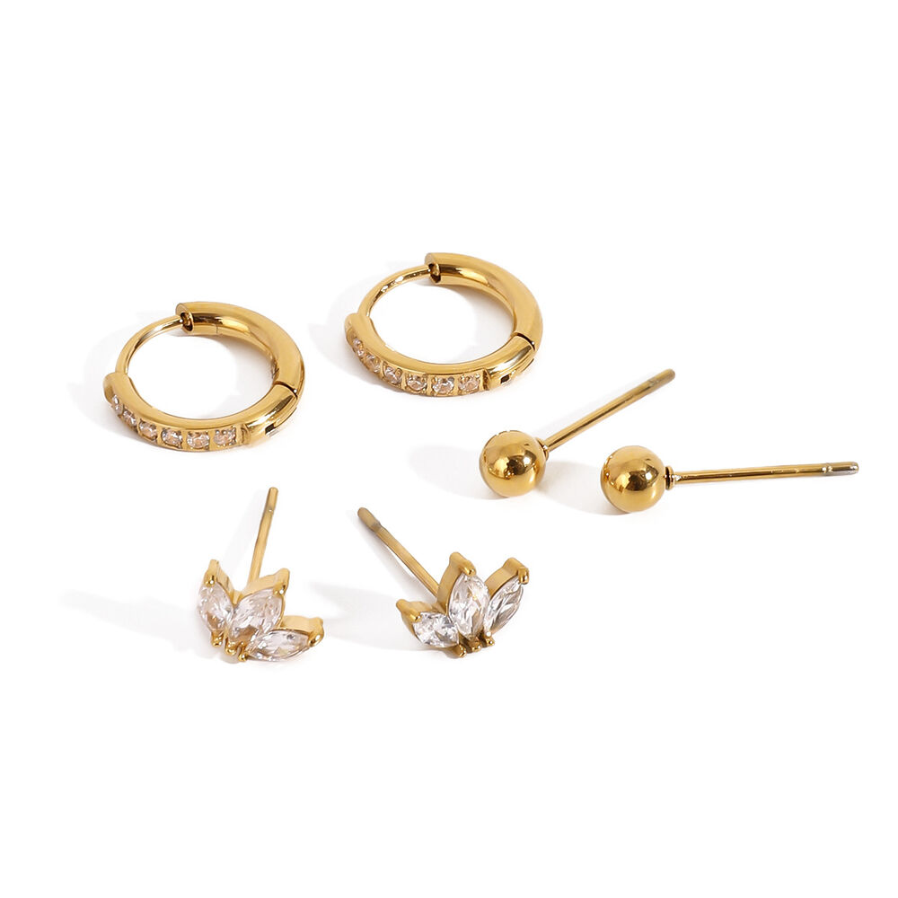 1 pair simple series sweet geometric stainless steel gold plated zircon women earrings set h5Picture6