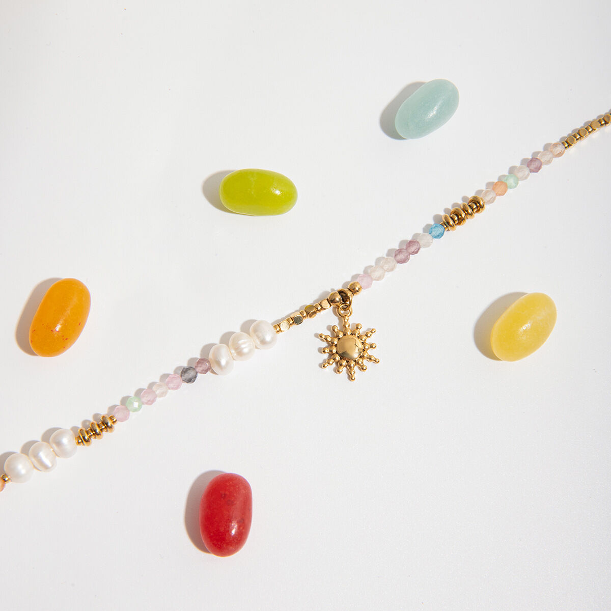 1 Piece Polychrome Beads Sun Stainless Steel Waterproof Gold Color Women's Pendant Necklaces Picture5