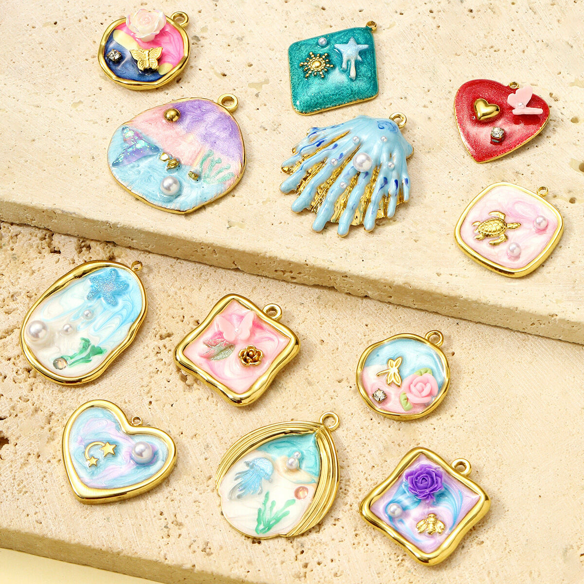 1 Piece Luxurious Series DIY Flower Stainless Steel Waterproof Gold Color Women's Pendants Picture4