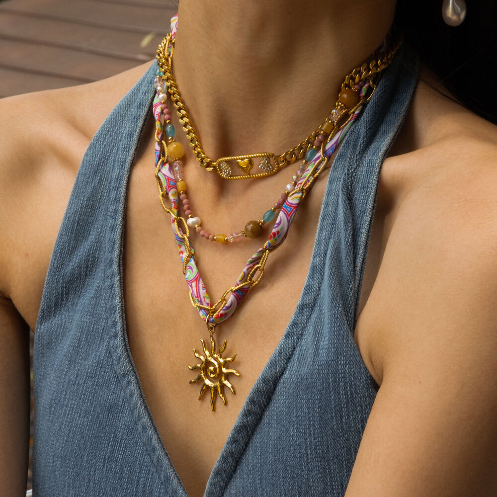 1 Piece Retro Heart Stainless Steel Waterproof Gold Color Fabric Pendant Necklace Picture3