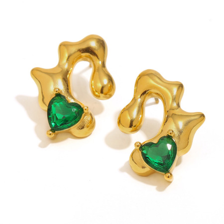 1 par de lujosos pendientes de botón de acero inoxidable en forma de corazón, resistentes al agua, color dorado, para mujer.