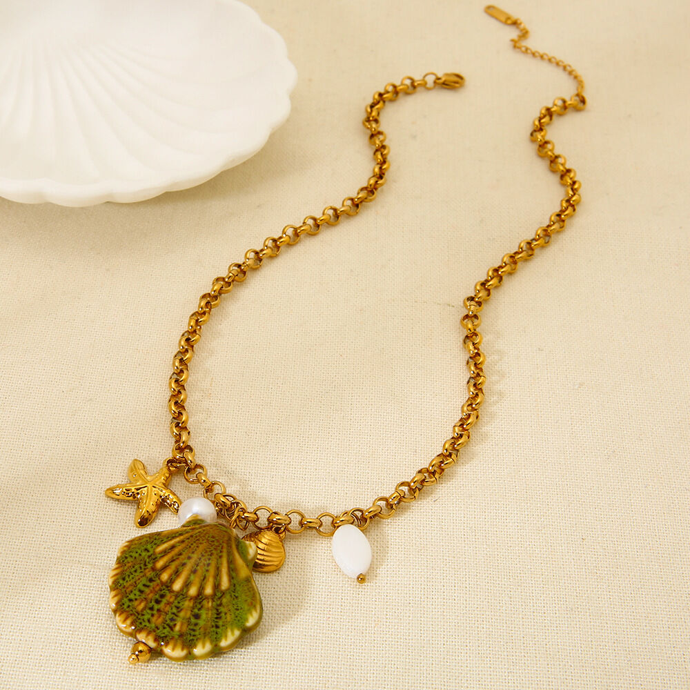 Collana con ciondolo a conchiglia in ceramica da 1 pezzo h5 Immagine4