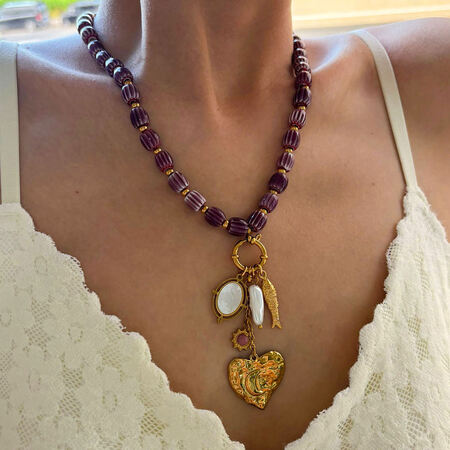 1 Piece Retro Heart Stainless Steel Waterproof Gold Color Beaded Necklace