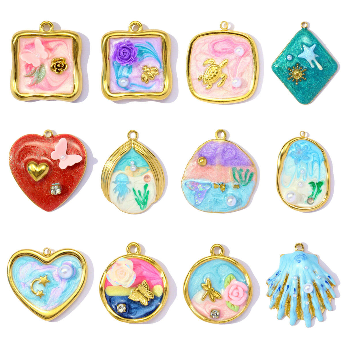 1 Piece Luxurious Series DIY Flower Stainless Steel Waterproof Gold Color Women's Pendants h5 Picture5
