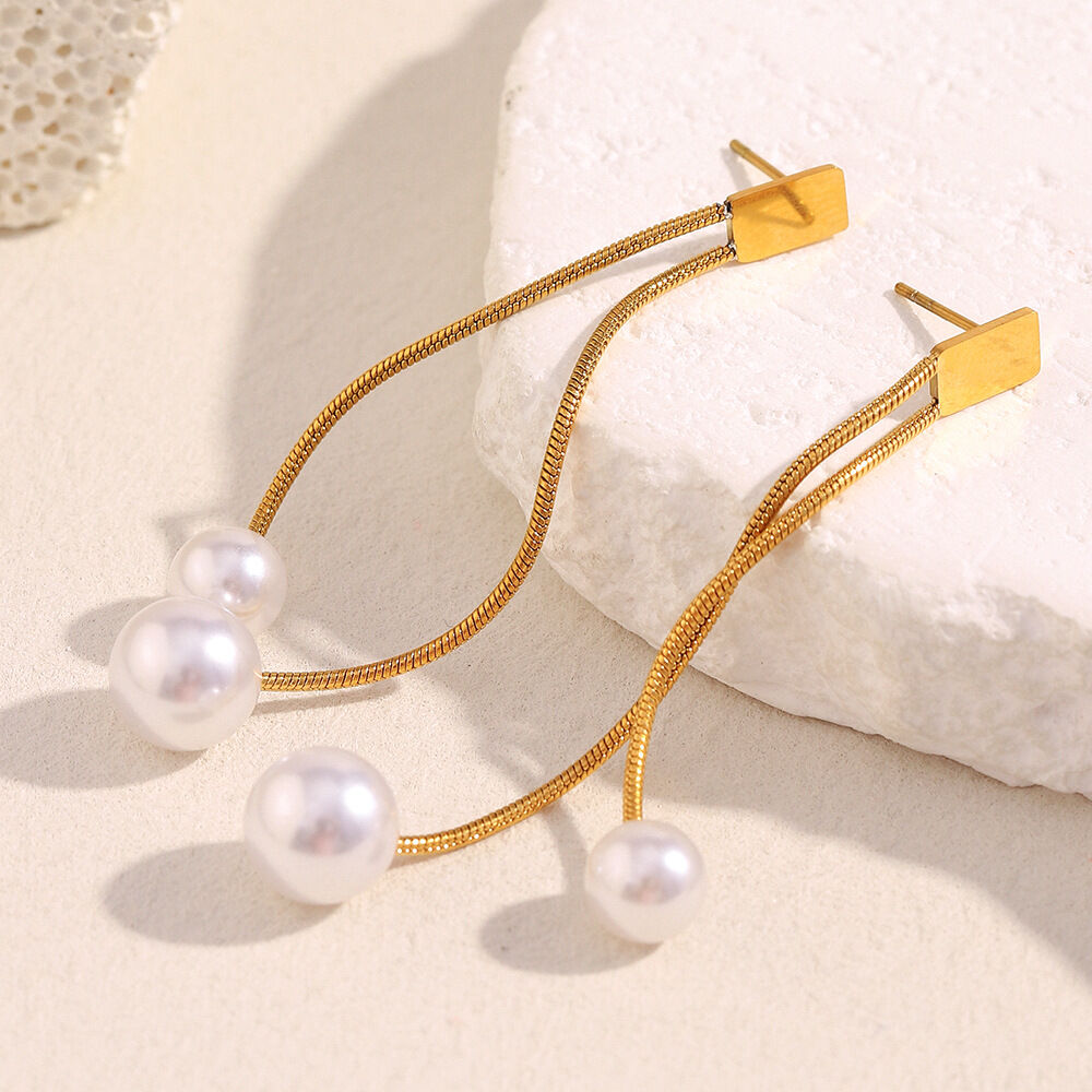 1 Pair Elegant Tassel Stainless Steel Waterproof Gold Color Dangle Earrings h5 Picture3
