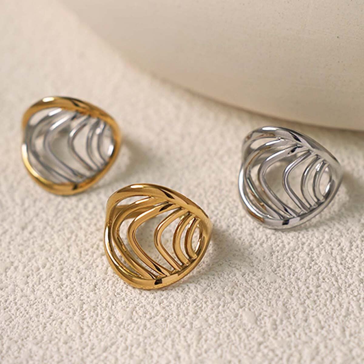 1 Piece Simple Strip Stainless Steel Waterproof Gold Color Minimalist Rings h5 Picture6