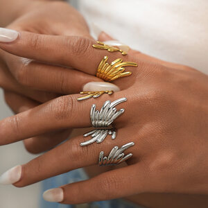 1 Piece Casual Wings Stainless Steel Waterproof Gold Color Statement Rings h5 Picture5