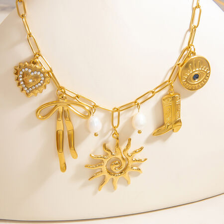 1 Piece Retro Sun Stainless Steel Waterproof Pendant Necklace 2