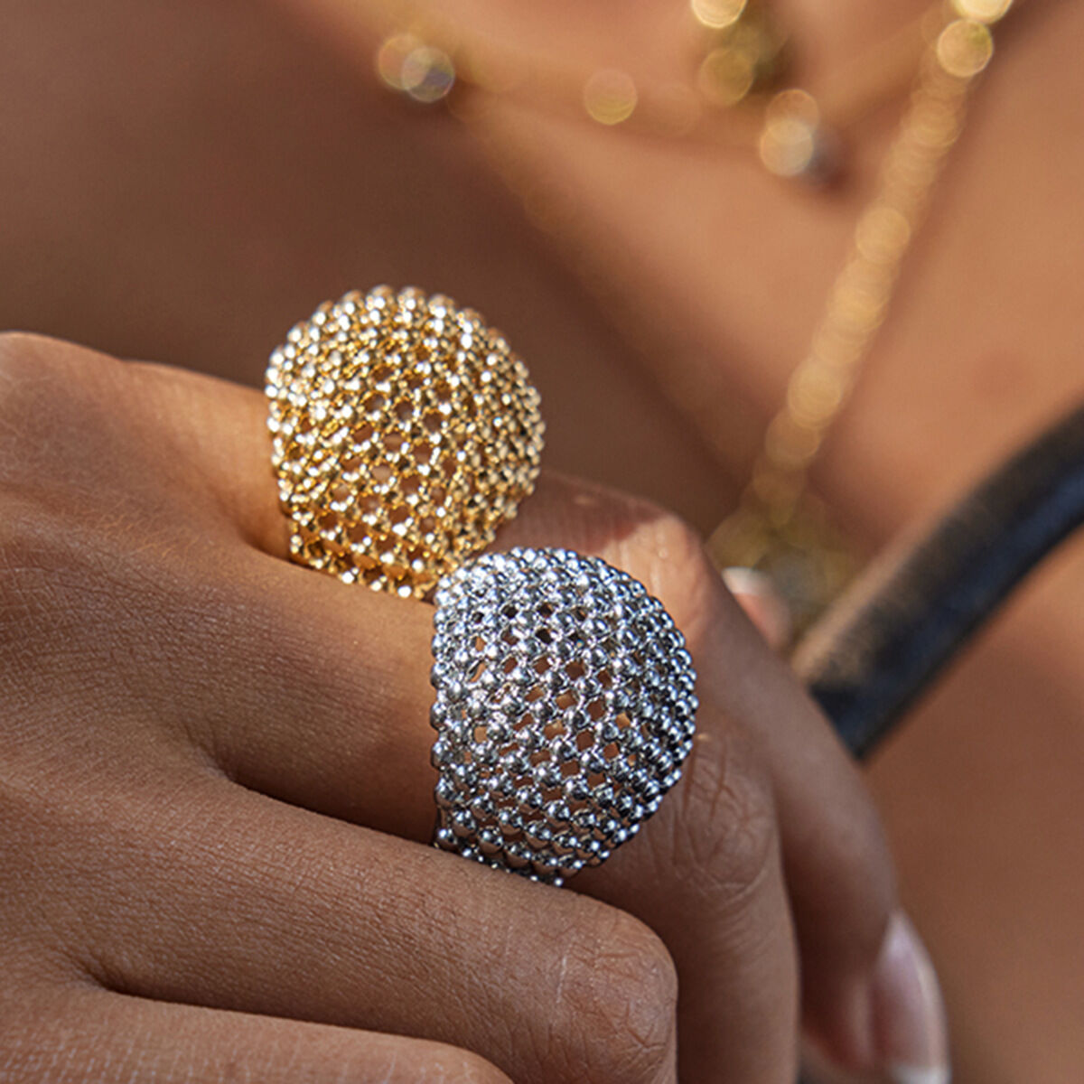 1 Piece Personality Geometric Stainless Steel Waterproof Gold Color Statement Rings 2