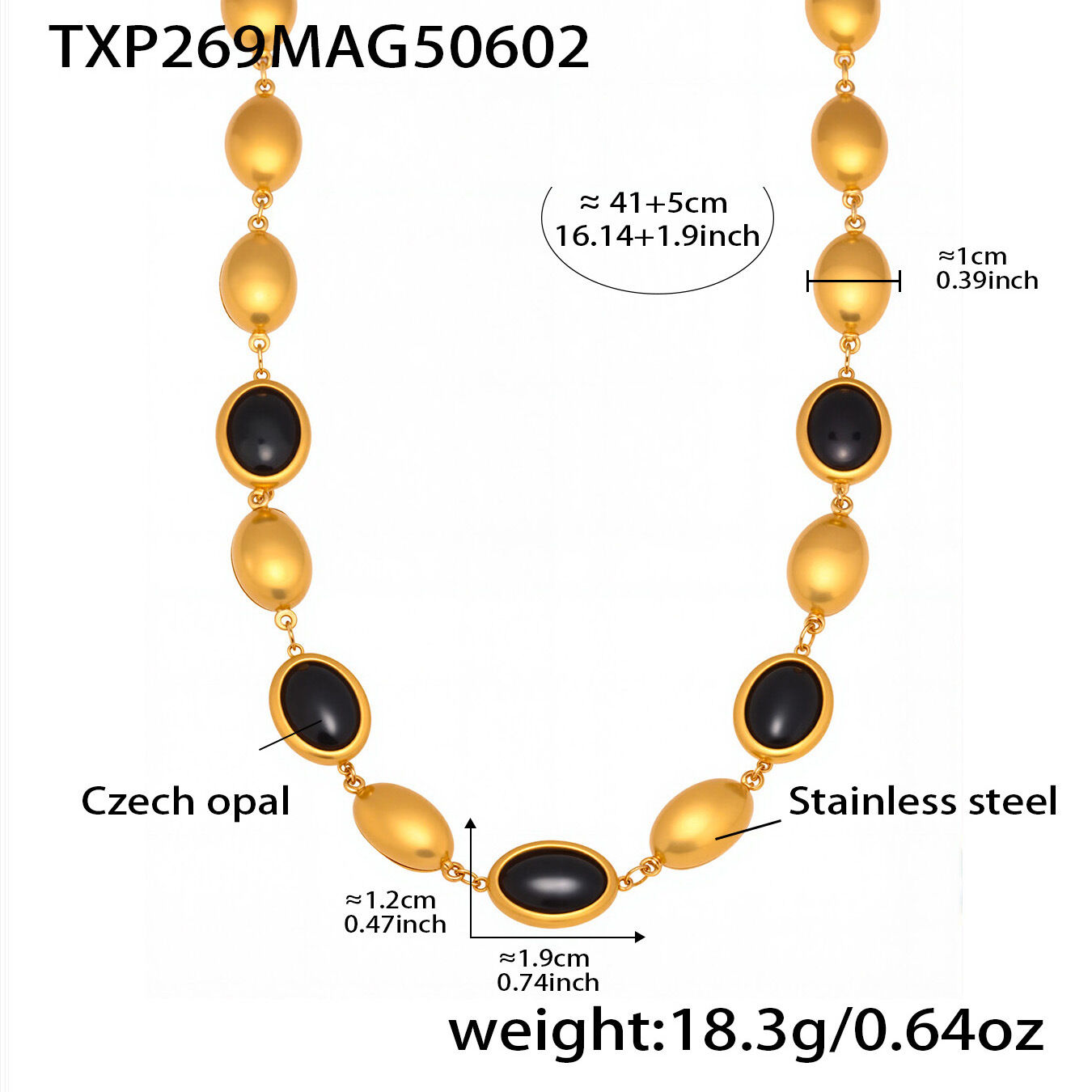 1 Piece Elegant Oval Shape Opal Stainless Steel Waterproof Gold Color Women's Necklaces Sets h5