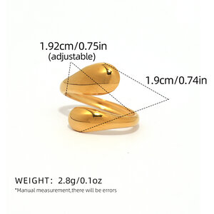 1 Piece Simple Irregular Shape Stainless Steel Waterproof Gold Color Statement Rings h5