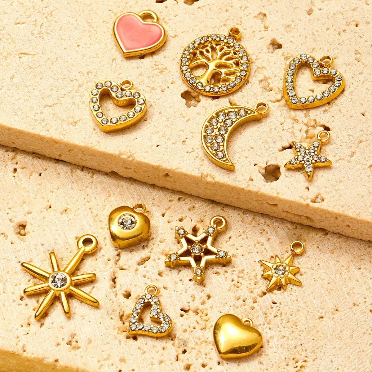 1 pezzo semplice serie fai da te stella in acciaio inossidabile impermeabile color oro ciondoli da donna Immagine3