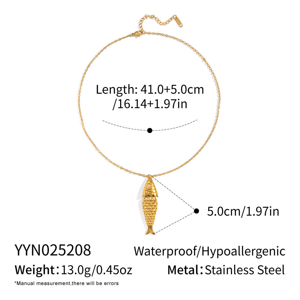 1 Piece Simple Casual Fish Stainless Steel Waterproof Gold Color Women's Pendant Necklaces