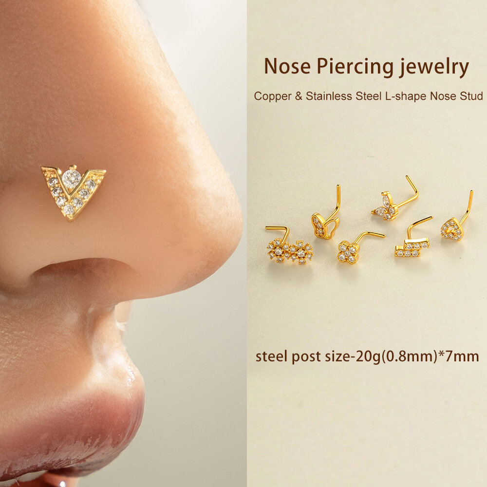 1 pezzo di perno nasale in zircone color rame e oro Immagine4