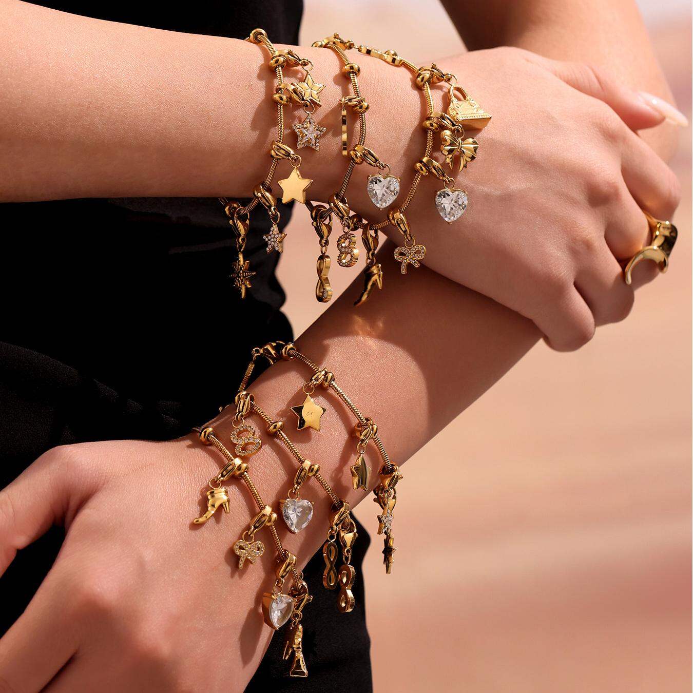 Braccialetti con ciondolo da donna color oro impermeabile in acciaio inossidabile a forma di cuore delicato, 1 pezzo Immagine6