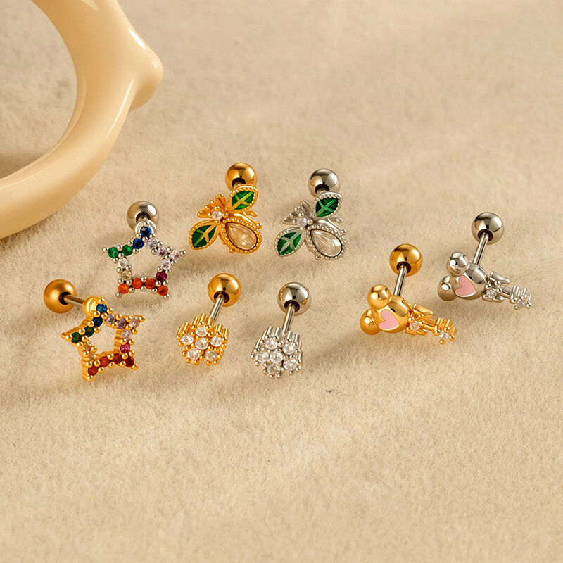 1 orecchino piercing a forma di stella in zircone color rame e oro