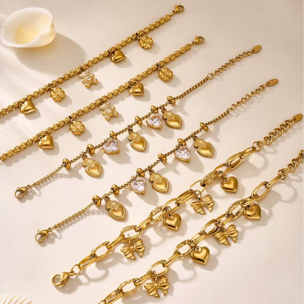 Braccialetti con ciondolo da donna color oro impermeabile in acciaio inossidabile a forma di orso di lusso, 1 pezzo h5Immagine7