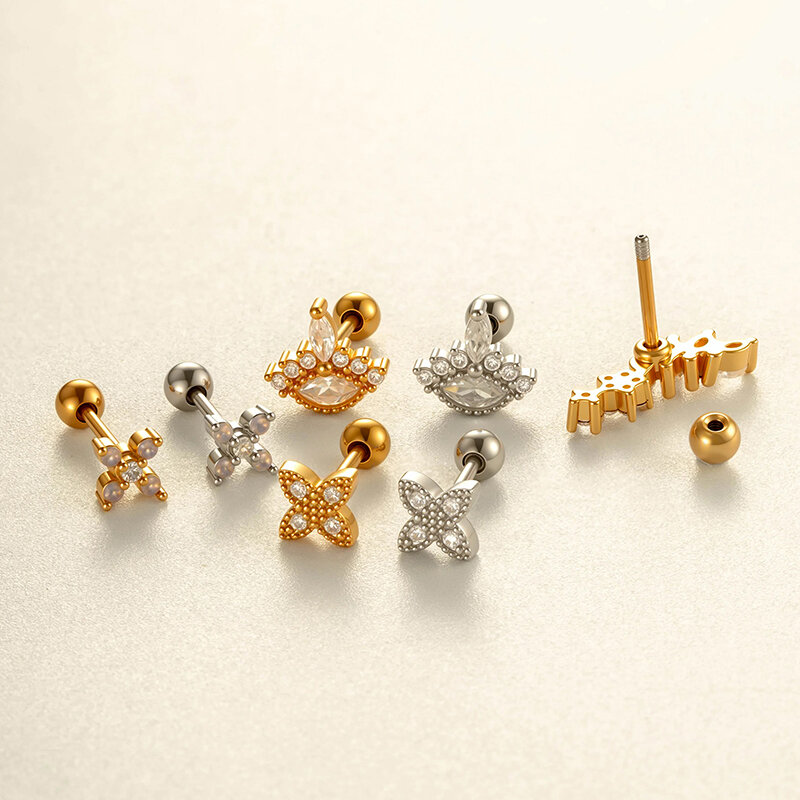 1 stuk koperen gouden zirkoon piercing oorbel h5 Afbeelding3