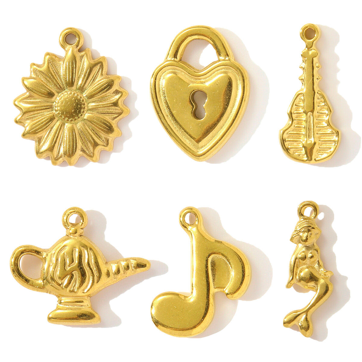 1 pezzo semplice serie fai da te fiore in acciaio inossidabile impermeabile color oro ciondoli da donna Immagine4