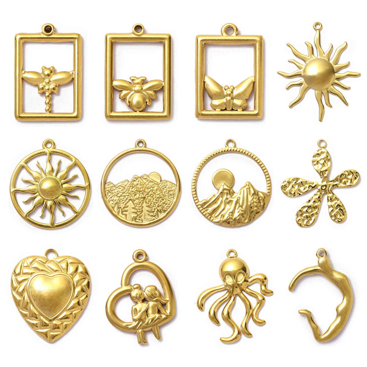 1 Piece Classic Sun Stainless Steel Waterproof Gold Color Women's Pendants h5 Picture6