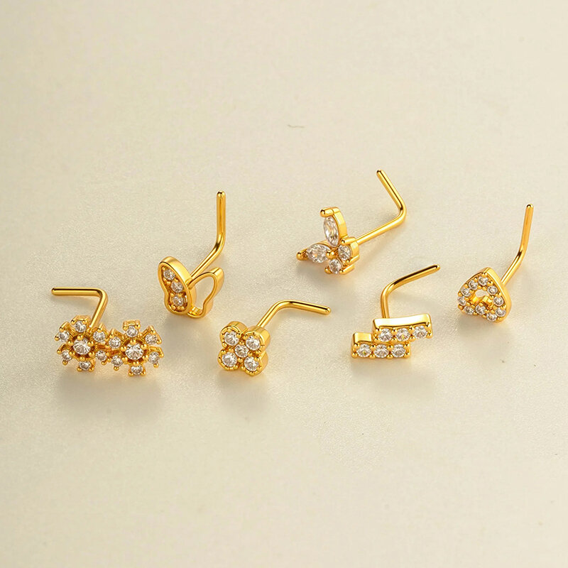 1 Piece Copper Gold Color Zircon Nose Stud
