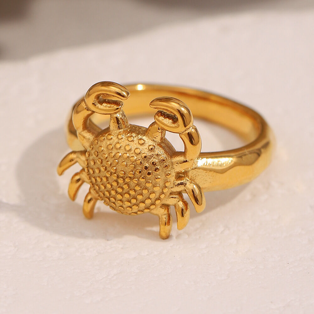 1 Piece Classic Crab Stainless Steel Waterproof Gold Color Statement Rings