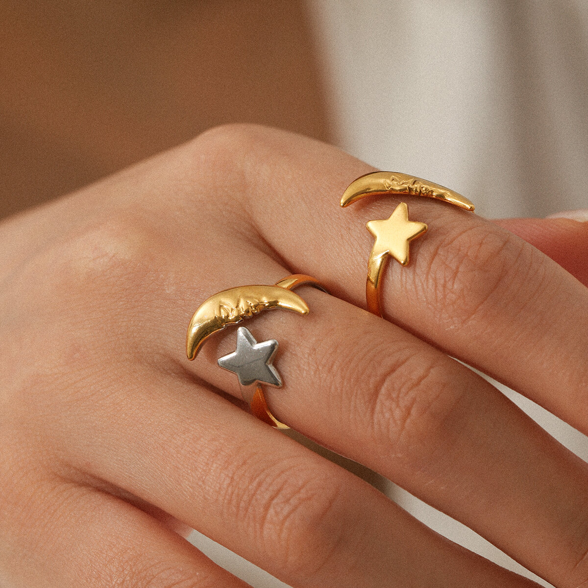 1 Piece Simple Series Daily Moon Stainless Steel Waterproof Gold Color Statement Rings