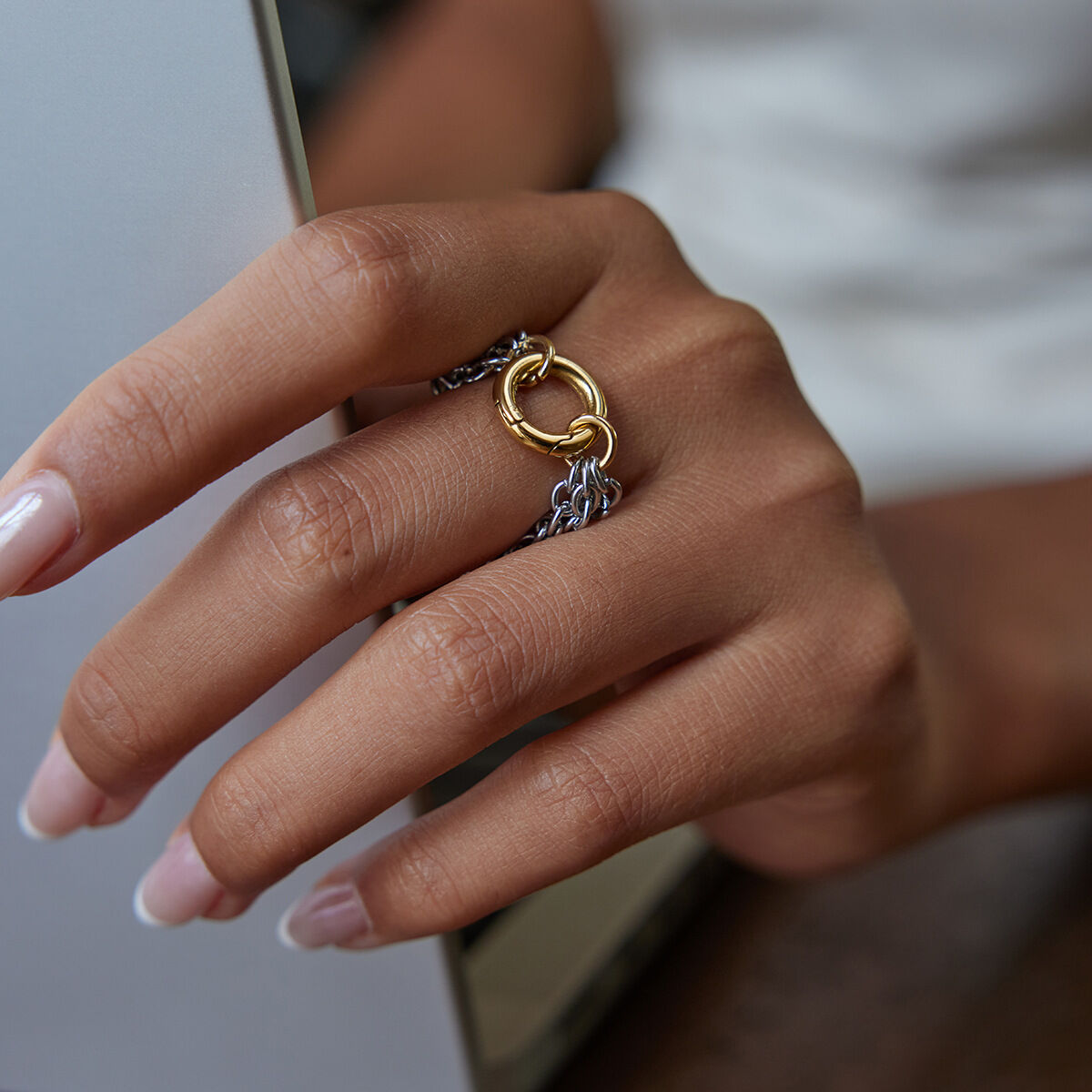 1 Piece Modern Texture Stainless Steel Waterproof Gold Color Minimalist Rings