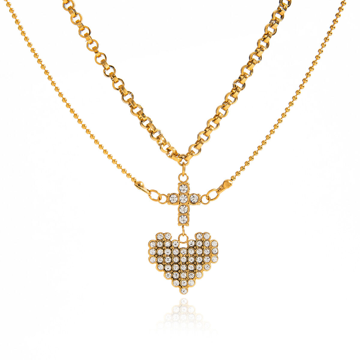 1 Piece Romantic Heart Stainless Steel Waterproof Gold Color Women's Layered Necklaces h5 Picture8