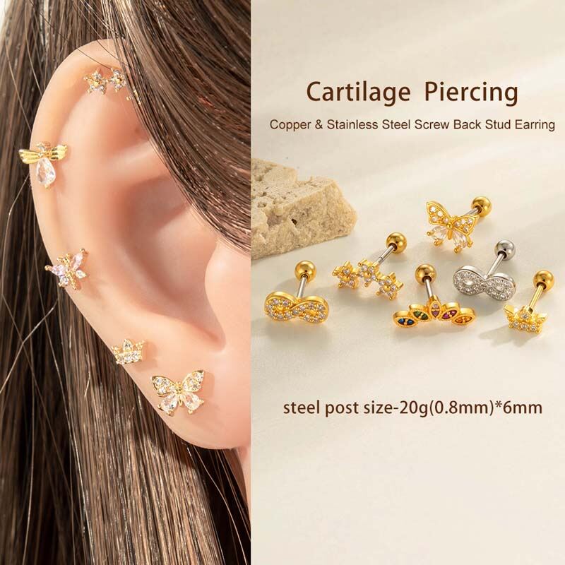 1 Stück Chic Schmetterling Kupfer Gold Farbe Zirkon Damen Piercing Ohrringe Bild5