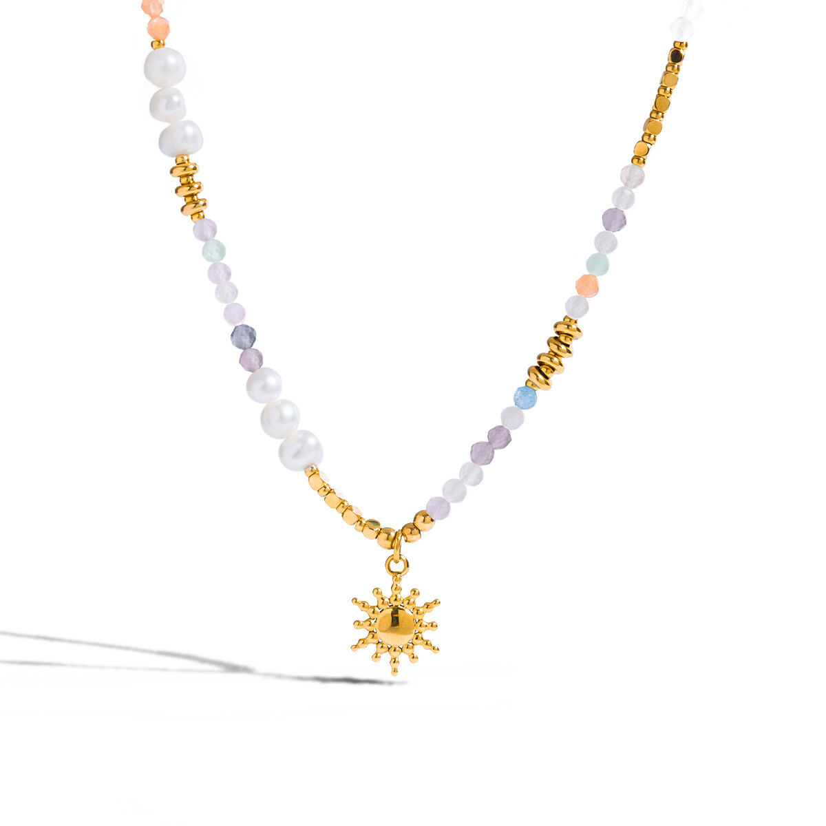 1 Piece Polychrome Beads Sun Stainless Steel Waterproof Gold Color Women's Pendant Necklaces h5 