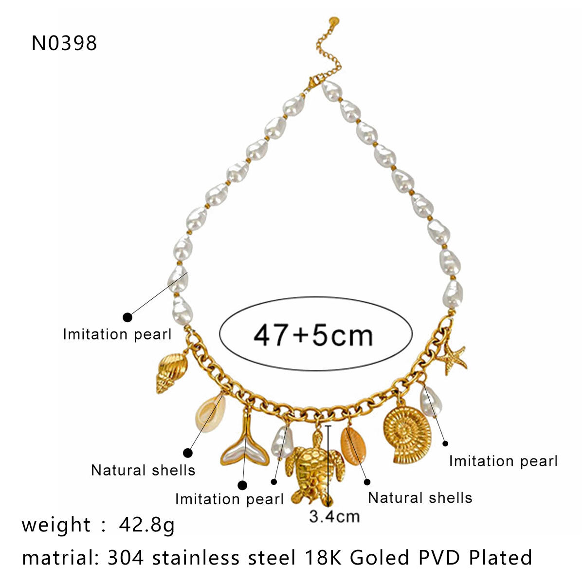 1 stuk waterdichte gouden hangerketting van roestvrij staal met oceaanmotief Afbeelding2