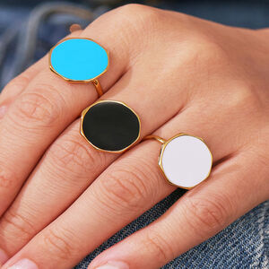 1 Piece Hexagon Enamel Dripping Stainless Steel Waterproof Gold Color Statement Rings h5 Picture4