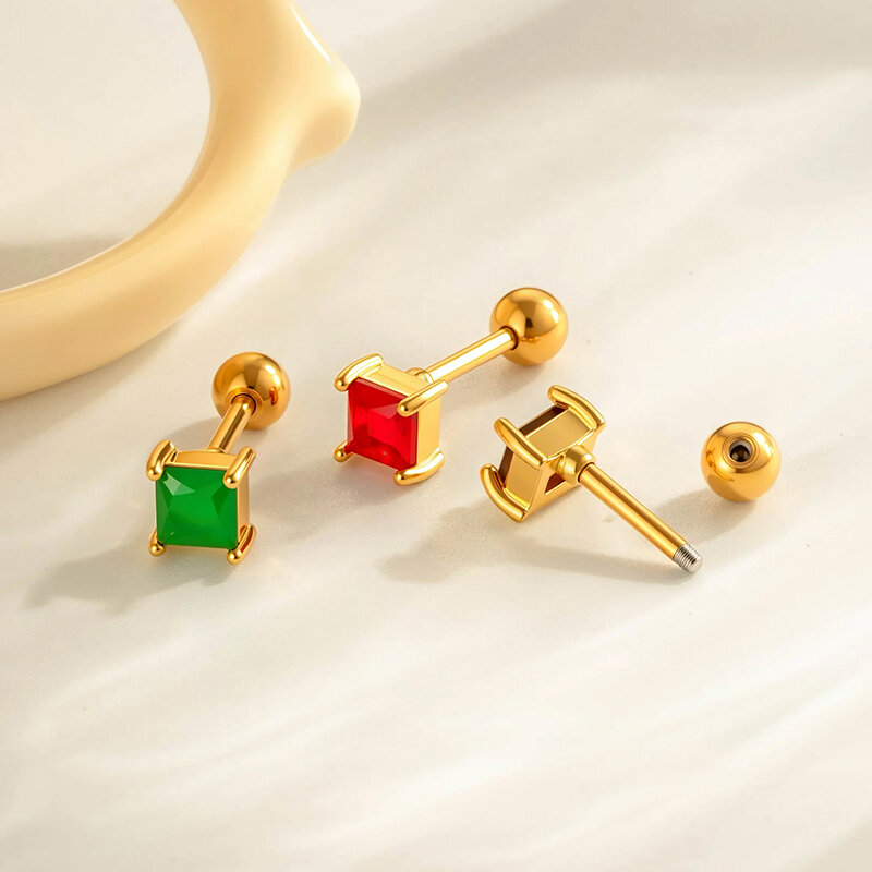 1 Adet Bakır Altın Renkli Zirkonyum Piercing Küpe 2