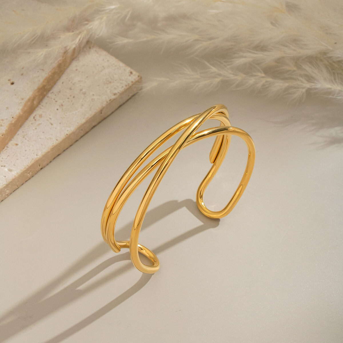 1 Piece Stainless Steel Waterproof Gold Color Cuff Bracelet Picture4