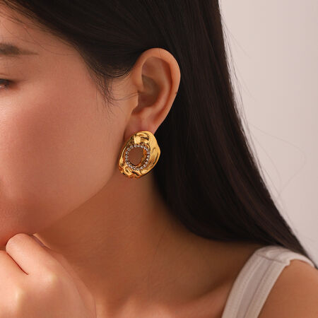 1 Pair Simple Geometric Stainless Steel Waterproof Gold Color Women's Stud Earrings
